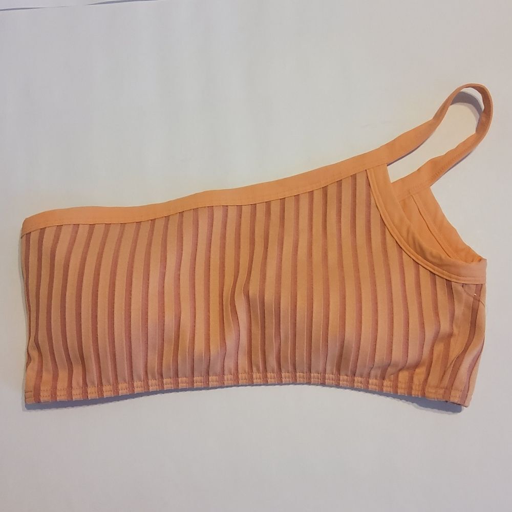 New L*Space Axel Foley One Shoulder Ribbed Bikini Swimsuit Top Size L Orange